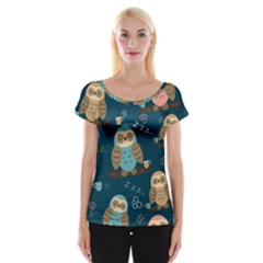 Seamless-pattern-owls-dreaming Cap Sleeve Top by Salman4z