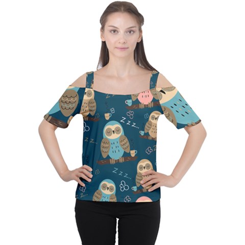 Seamless-pattern-owls-dreaming Cutout Shoulder Tee by Salman4z