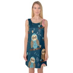 Seamless-pattern-owls-dreaming Sleeveless Satin Nightdress