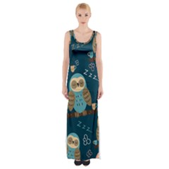 Seamless-pattern-owls-dreaming Thigh Split Maxi Dress