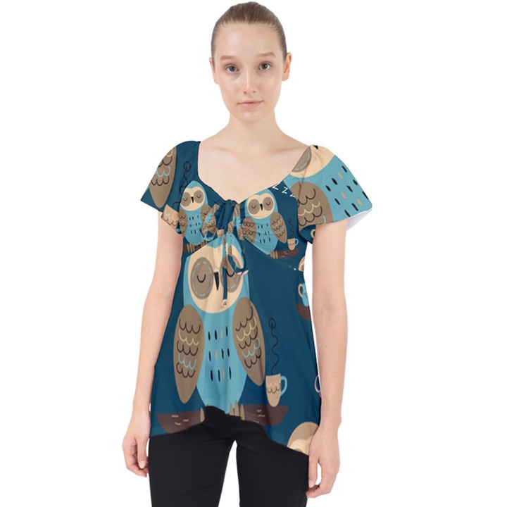 Seamless-pattern-owls-dreaming Lace Front Dolly Top