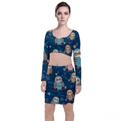 Seamless-pattern-owls-dreaming Top and Skirt Sets