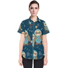 Seamless-pattern-owls-dreaming Women s Short Sleeve Shirt