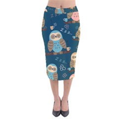 Seamless-pattern-owls-dreaming Velvet Midi Pencil Skirt by Salman4z