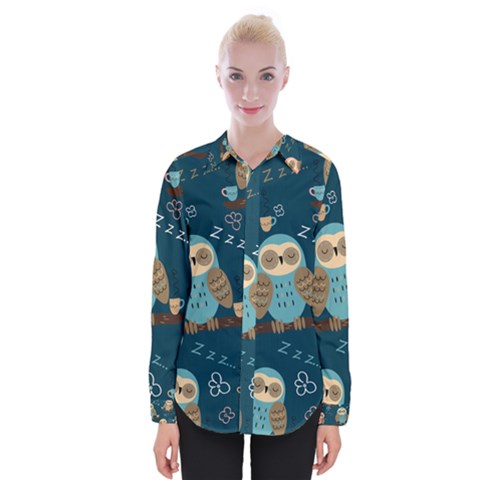 Seamless-pattern-owls-dreaming Womens Long Sleeve Shirt by Salman4z