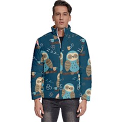 Seamless-pattern-owls-dreaming Men s Puffer Bubble Jacket Coat by Salman4z