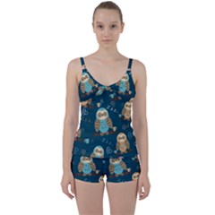 Seamless-pattern-owls-dreaming Tie Front Two Piece Tankini