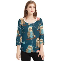 Seamless-pattern-owls-dreaming Chiffon Quarter Sleeve Blouse by Salman4z