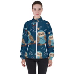 Seamless-pattern-owls-dreaming Women s High Neck Windbreaker