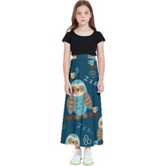 Seamless-pattern-owls-dreaming Kids  Flared Maxi Skirt