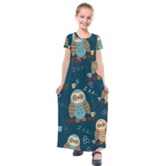 Seamless-pattern-owls-dreaming Kids  Short Sleeve Maxi Dress