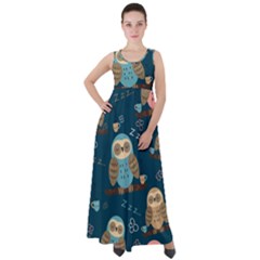 Seamless-pattern-owls-dreaming Empire Waist Velour Maxi Dress