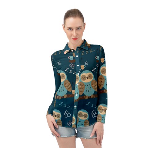 Seamless-pattern-owls-dreaming Long Sleeve Chiffon Shirt by Salman4z