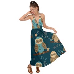 Seamless-pattern-owls-dreaming Backless Maxi Beach Dress