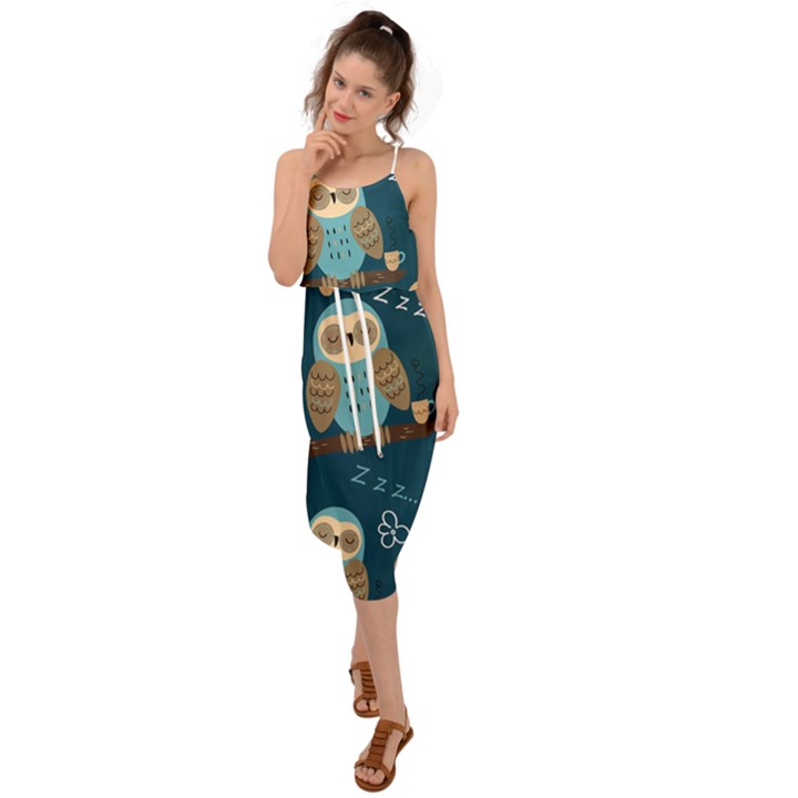 Seamless-pattern-owls-dreaming Waist Tie Cover Up Chiffon Dress