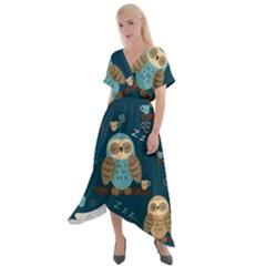 Seamless-pattern-owls-dreaming Cross Front Sharkbite Hem Maxi Dress