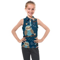 Seamless-pattern-owls-dreaming Kids  Sleeveless Polo Tee