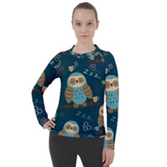 Seamless-pattern-owls-dreaming Women s Pique Long Sleeve Tee