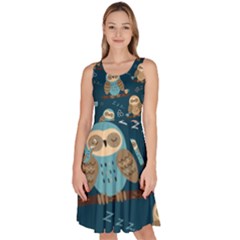 Seamless-pattern-owls-dreaming Knee Length Skater Dress With Pockets by Salman4z