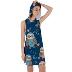 Seamless-pattern-owls-dreaming Racer Back Hoodie Dress