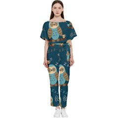 Seamless-pattern-owls-dreaming Batwing Lightweight Chiffon Jumpsuit