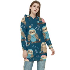 Seamless-pattern-owls-dreaming Women s Long Oversized Pullover Hoodie