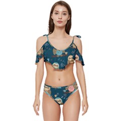 Seamless-pattern-owls-dreaming Ruffle Edge Tie Up Bikini Set	 by Salman4z