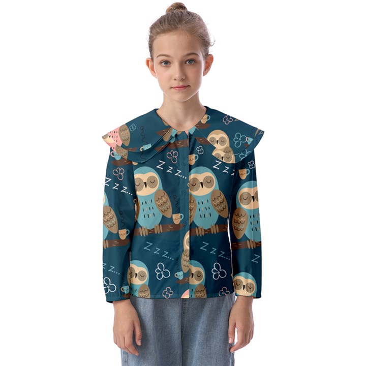 Seamless-pattern-owls-dreaming Kids  Peter Pan Collar Blouse