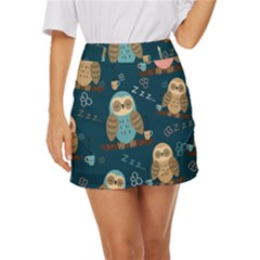 Seamless-pattern-owls-dreaming Mini Front Wrap Skirt