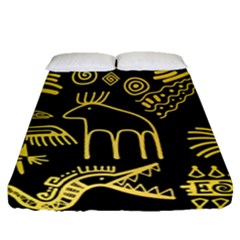 Golden-indian-traditional-signs-symbols Fitted Sheet (queen Size) by Salman4z