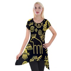 Golden-indian-traditional-signs-symbols Short Sleeve Side Drop Tunic by Salman4z