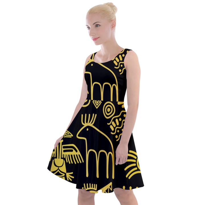 Golden-indian-traditional-signs-symbols Knee Length Skater Dress