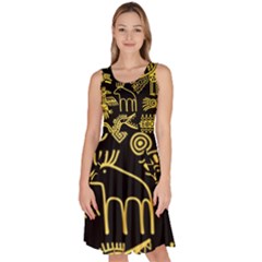 Golden-indian-traditional-signs-symbols Knee Length Skater Dress With Pockets by Salman4z