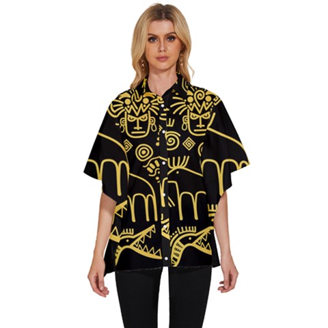 Golden-indian-traditional-signs-symbols Women s Batwing Button Up Shirt by Salman4z