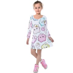 Cute-doodle-cartoon-seamless-pattern Kids  Long Sleeve Velvet Dress by Salman4z