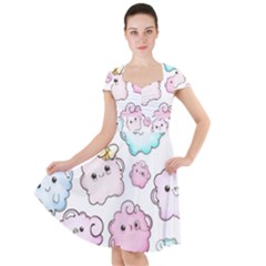 Cute-doodle-cartoon-seamless-pattern Cap Sleeve Midi Dress by Salman4z