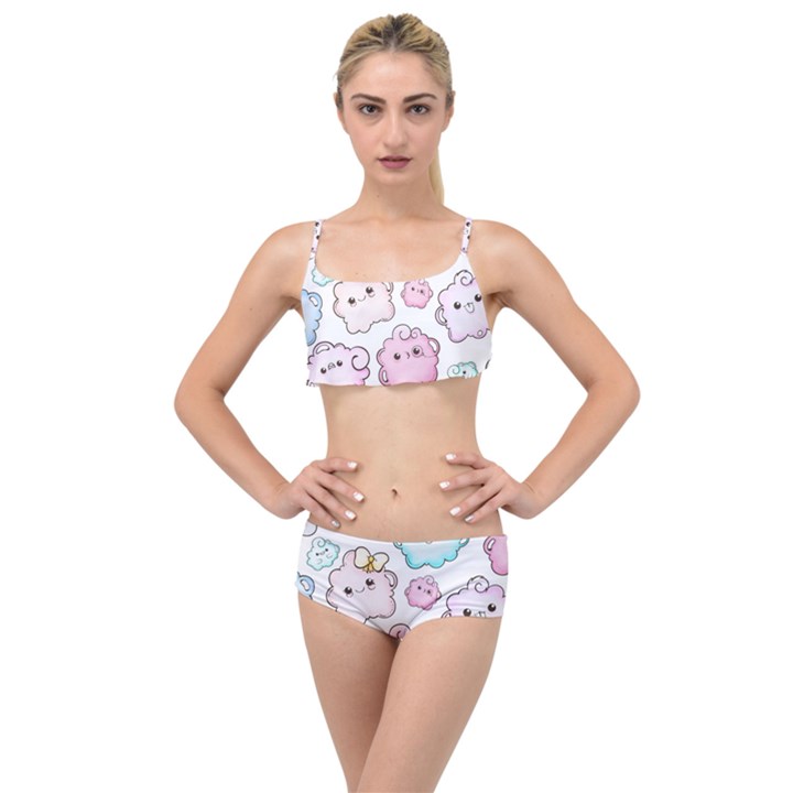 Cute-doodle-cartoon-seamless-pattern Layered Top Bikini Set