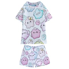 Cute-doodle-cartoon-seamless-pattern Kids  Swim Tee And Shorts Set by Salman4z