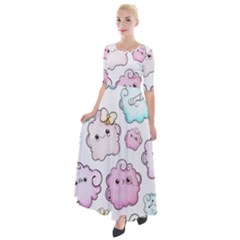 Cute-doodle-cartoon-seamless-pattern Half Sleeves Maxi Dress by Salman4z