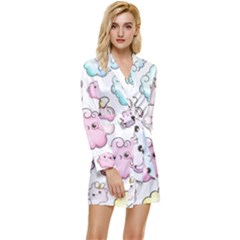 Cute-doodle-cartoon-seamless-pattern Long Sleeve Satin Robe by Salman4z