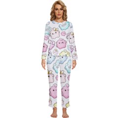 Cute-doodle-cartoon-seamless-pattern Womens  Long Sleeve Lightweight Pajamas Set by Salman4z