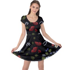 Floral-folk-fashion-ornamental-embroidery-pattern Cap Sleeve Dress by Salman4z