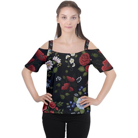 Floral-folk-fashion-ornamental-embroidery-pattern Cutout Shoulder Tee by Salman4z