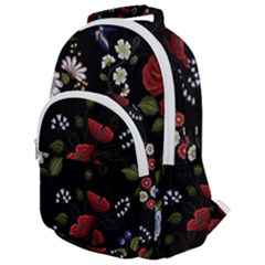 Floral-folk-fashion-ornamental-embroidery-pattern Rounded Multi Pocket Backpack by Salman4z