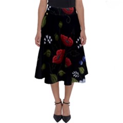 Floral-folk-fashion-ornamental-embroidery-pattern Perfect Length Midi Skirt by Salman4z