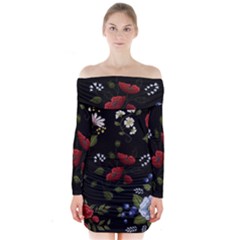 Floral-folk-fashion-ornamental-embroidery-pattern Long Sleeve Off Shoulder Dress by Salman4z