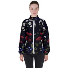 Floral-folk-fashion-ornamental-embroidery-pattern Women s High Neck Windbreaker by Salman4z