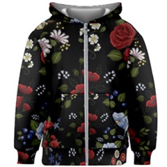 Floral-folk-fashion-ornamental-embroidery-pattern Kids  Zipper Hoodie Without Drawstring by Salman4z