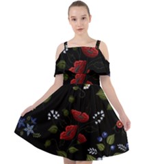 Floral-folk-fashion-ornamental-embroidery-pattern Cut Out Shoulders Chiffon Dress by Salman4z