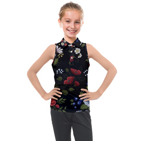 Floral-folk-fashion-ornamental-embroidery-pattern Kids  Sleeveless Polo Tee by Salman4z